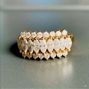 14k Tapered Gold Diamonique Cubic Zirconia Triple Row Band Ring